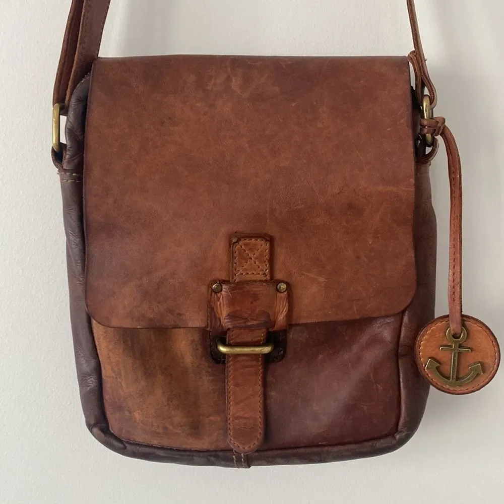Harbour 2nd: Brown Leather Crossbody Mailer Bag Adjustable Strap Coastal